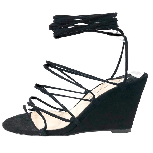 Tamara Mellon Allegra black suede wedge gladiator sandal worn once